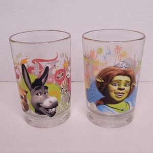 Two 2007 Shrek the Third Glasses Fiona and Donkey Like New